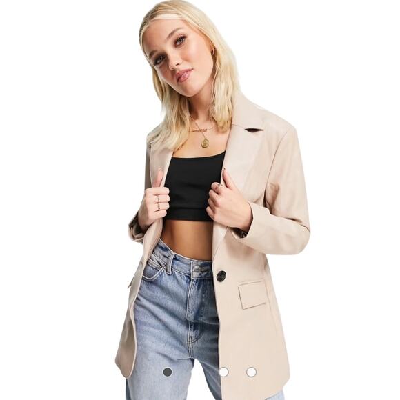 Miss Selfridge Faux Leather One Button Blazer in Mink Size 6 - Picture 1 of 14